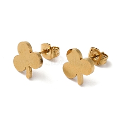 PVD Vacuum Plating 304 Stainless Steel Stud Earrings, Clover, Golden, 10x10mm(EJEW-Z040-50G)