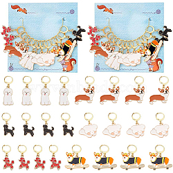 12Pcs 6 Style Alloy Enamel Dog Charms Locking Stitch Markers, with Gold Tone 304 Stainless Steel Leverback Earring Findings, Mixed Color, 3.7~4.5cm, 2pcs/style(HJEW-PH01638)