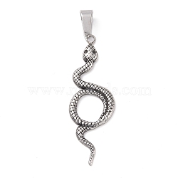 304 Stainless Steel Manual Polishing Big Pendants, Snake Charms, Antique Silver, 52.5x17x2mm, Hole: 5x10mm(STAS-G276-09AS)
