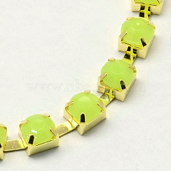 Golden Plated Iron Acrylic Claw Chains, Imitation Jelly Acrylic Rhinestone Cup Chains, Green Yellow, 8mm, about 42.65 Feet(13m)/bundle(CHC-R007D-35)