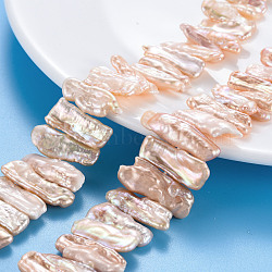 Natural Keshi Pearl Beads Strands, Cultured Freshwater Pearl, Nuggets, PeachPuff, 4~14x12~28x3~6mm, Hole: 0.6mm, about 50~54pcs/strand, 15.35 inch(39cm)(PEAR-S020-H05)
