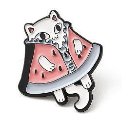 Alloy Enamel Pin, Cute Cartoon on Brooches, Electrophoresis Black, Watermelon & Cat, 28x25x1.3mm(JEWB-Z003-C04)