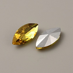 Glass Rhinestone Cabochons, Pointed Back & Back Plated, Horse Eye, Citrine, 15x7x4mm(RGLA-WH0001-08N)