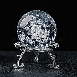 Inner Carving Bubble Glass Crystal Ball Diaplay Decoration, with Alloy Pedestal, Fengshui Home Decor, Clear, 80x80mm(PW-WGB2F59-01)