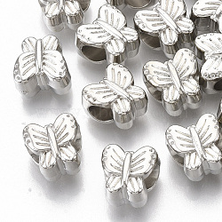 Plating ABS Plastic European Beads, Large Hole Beads, Butterfly, Platinum, 11x11x8.5mm, Hole: 4.5mm(KY-T019-18)