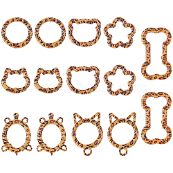 14Pcs 7 Styles Alloy Spring Gate Rings, Leopard Print, Mixed Shapes, Peru, 22.5~48.5x24.5~28.5x3.5~4.5mm, 2pcs/style(FIND-HS0002-70)