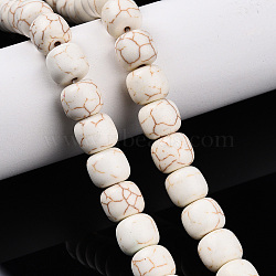 Dyed Synthetic Howlite Beads Strands, Barrel, Floral White, 9.5x8.5mm, Hole: 1.2mm, about 45pcs/strand, 14.96''(38cm)(TURQ-T004-11)