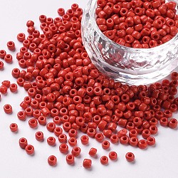 Glass Seed Beads, Opaque Colours Seed, Small Craft Beads for DIY Jewelry Making, Round, Red, 3mm, Hole:1mm, about 10000pcs/pound(SEED-A010-3mm-45)