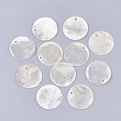 Capiz Shell Pendants, Flat Round, WhiteSmoke, 20~20.5x0.5~1.5mm, Hole: 1.4mm(X-SHEL-S274-71D)