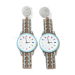 Sparkling Acrylic Watch Dangle Stud Earrings with 304 Stainless Steel Pins, Peru, 86x26.5mm(EJEW-C063-01F)