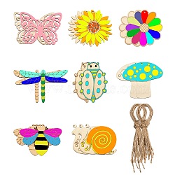 40Pcs 8 Styles Unfinished Wood Pendants, for DIY Kids Painting Craft, Home Decor Pendants, Chrysanthemum, Ladybug, Dragonfly, Butterfly, Mushroom, Snail, Bee, Flower, Moccasin, 6.6~9x6.3~9x0.25cm, 5pcs/style(WOOD-CJ0001-65)