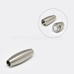 304 Stainless Steel Textured Magnetic Clasps with Glue-in Ends, Rice, Stainless Steel Color, 30x10mm, Hole: 5mm(STAS-K006-02C)