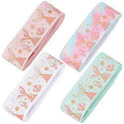 4 Colors Polyester Grosgrain Ribbon, for DIY Clothing Accessories Decorations, Gold Stamping Sea Animals Pattern, Mixed Color, 25x0.5mm, about 1.86~2 yards/color(OCOR-GF0002-83B)