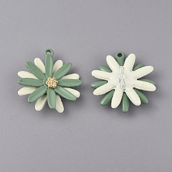 Spray Painted Alloy Pendants, Daisy, Green, 25x22.5x6mm, Hole: 1.6mm(PALLOY-WH0068-37D)