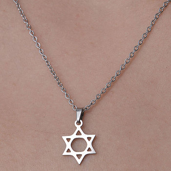 201 Stainless Steel Star of David Pendant Necklace, Stainless Steel Color, 17.72 inch(45cm)