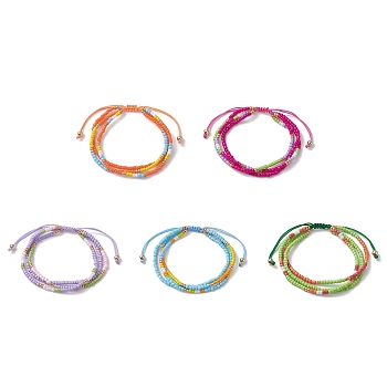 Adjustable Glass Seed Beaded Triple Layer Multi-strand Bracelet, Nylon Cord Braided Bead Bracelets, Mixed Color, Inner Diameter: 2-3/8~3-1/2 inch(5.9~8.9cm)