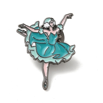 Dancing Girl Enamel Pins, Gunmetal Alloy Badge for Women, Turquoise, 30x21.5x1.3mm