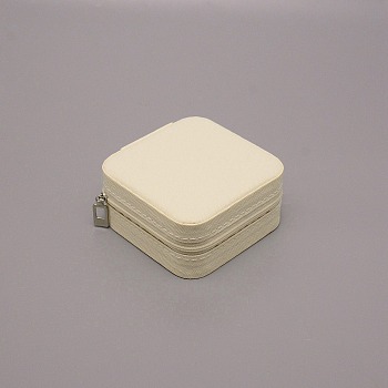 PU Leather Jewelry Storage Box, Flip Box, Square, Lemon Chiffon, 9.9x9.7x5cm