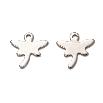201 Stainless Steel Charms, Laser Cut, Dragonfly, Stainless Steel Color, 12x12x1mm, Hole: 1.4mm