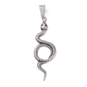 304 Stainless Steel Manual Polishing Big Pendants, Snake Charms, Antique Silver, 52.5x17x2mm, Hole: 5x10mm