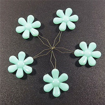 Steel Sewing Needle Devices, Threader, Thread Guide Tool, with Plastic Flower, Aquamarine, 45mm