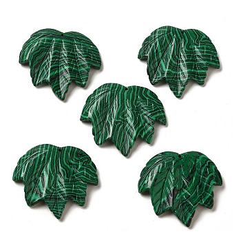 Synthetic Malachite Carved Pendants, Leaf Charms, 43~44x49~50x7~7.5mm, Hole: 1.4mm