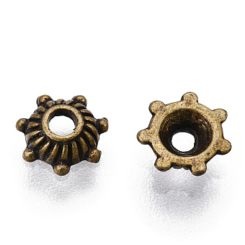 Tibetan Style Zinc Alloy Bead Caps, Multi-Petal, Cadmium Free & Lead Free, Antique Bronze, 5x2mm, Hole: 1mm, about 1000pcs/100g