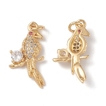 Rack Plating Brass Micro Pave Cubic Zirconia Pendants, Crow Charm, Cadmium Free & Lead Free, with Jump Ring, Real 18K Gold Plated, 18x9x2.5mm, Hole: 0.7mm