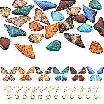 Pandahall DIY Butterfly Wing Earring Making Kit, Including Epoxy Resin Pendants, Brass Earring Hooks & Jump Rings, Mixed Color, 74Pcs/box