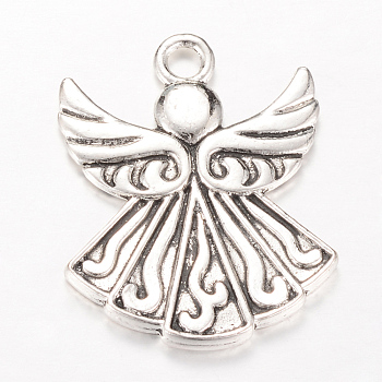 Tibetan Style Alloy Pendants, Angel, Cadmium Free & Nickel Free & Lead Free, Antique Silver, 40x31x3mm, Hole: 4mm, about 105pcs/1000g