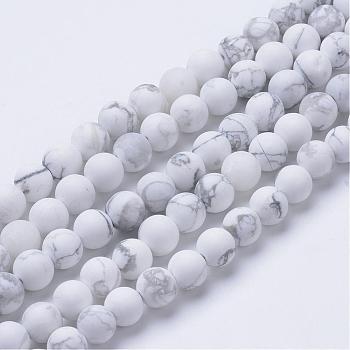 Natural Howlite Beads Strands, Frosted Style, Round, 6~6.5mm, Hole: 1mm, about 63pcs/strand, 15.5"