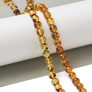 Natural Amber Beads Strands, Round, 6mm, Hole: 1mm, about 63pcs/strand, 14.88''(37.8cm)