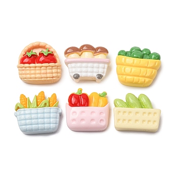Opaque Resin Cabochons, Vegetable Basket, Mixed Color, 18~20x21.5~22.5x7~9mm