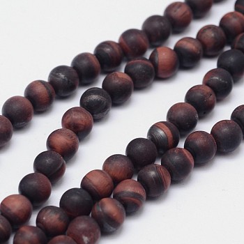 Natural Tiger Eye Round Bead Pendants, Heated & Dyed, Frosted, Grade AB+ , 8mm, Hole: 1mm, about 48pcs/strand, 15.5 inch