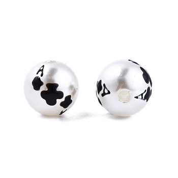 Halloween Opaque ABS Plastic Imitation Pearl Enamel Beads, Round with Club, Black, 11.5~12mm, Hole: 2mm