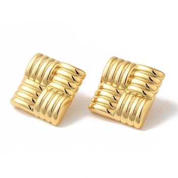 Rack Plating Brass Enamel Stud Earrings, Cadmium Free & Lead Free, Long-Lasting Plated, Square, Real 18K Gold Plated, 22.5x22.5mm