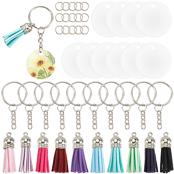 DIY Blank Double-sided Heat Transfer Aluminium Pendant Keychain Making Kits, include Faux Suede Tassel and Iron Split Key Rings, Flat Round, 30x1mm, Hole: 4mm