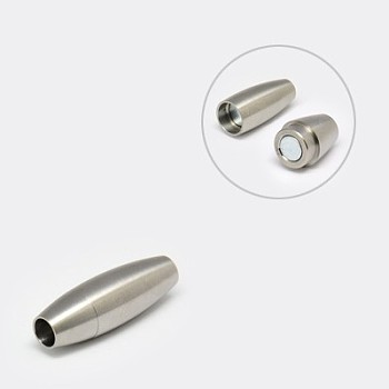 304 Stainless Steel Textured Magnetic Clasps with Glue-in Ends, Rice, Stainless Steel Color, 30x10mm, Hole: 5mm