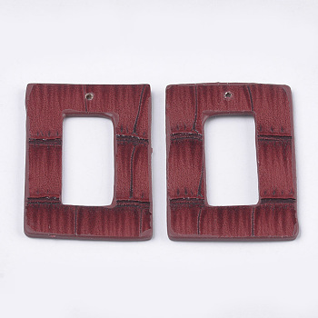 PU Leather Pendants, Rectangle, FireBrick, 43x28.5x1.5mm, Hole: 1.5mm