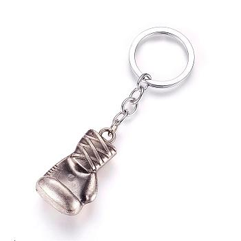 Alloy Keychain, Boxing Glove, with Iron Findings, Antique Silver, 95mm