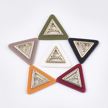 Opaque Acrylic Pendants, with Alloy Findings, Triangle with Word Love, Light Gold, Mixed Color, 28x30.5x4mm, Hole: 1.8mm