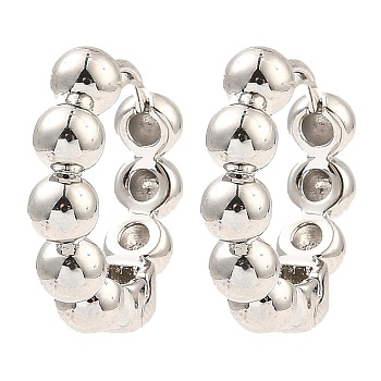 Brass Beaded Hoop Earrings, Ring, Platinum, 18x20x4.5mm