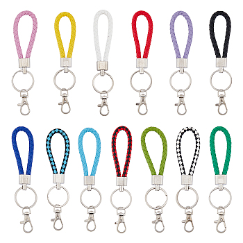26Pcs 13 Colors Braided PU Leather Ornament Lanyard Strap Keychain, with Alloy Lobster Clasp, Mixed Color, 14.2cm, 2pcs/color