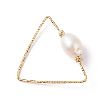 Copper Linking Rings, with Natural Cultured Freshwater Pearl, Triangle, Golden, 24x25x1mm, Inner Diameter: 22.5x23mm