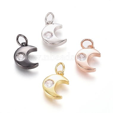 Mixed Color Clear Moon Brass+Cubic Zirconia Charms