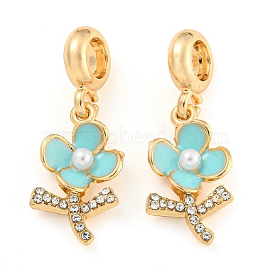 Light Sky Blue Flower Alloy Rhinestone+Enamel Dangle Charms