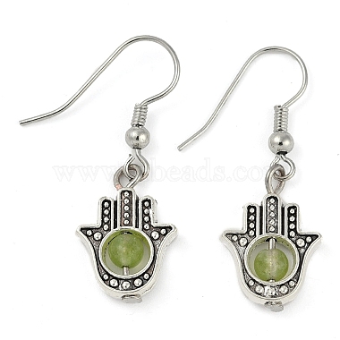 boucles d'oreilles pendantes rondes et main de Fatma en pierre de cristal naturel(UB8598-9)-2