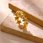 304 Stainless Steel Cuff Open Rings, Star, Real 18K Gold Plated, 6.5mm, Inner Diameter: 17mm(SA-CBA3A85-04G)