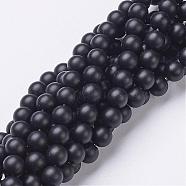 Natural Black Agate Beads Strands, Grade A, Frosted, Round, Dyed & Heated, 6mm, Hole: 1mm, about 63pcs/strand, 15.5 inch(G-D543-6mm)