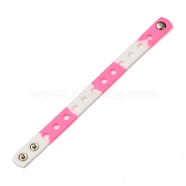 Unisex Silicone Cord Bracelets, with Platinum Plated Iron Findings, Hot Pink, 8-3/8 inch(21.3cm)(BJEW-M204-01B)